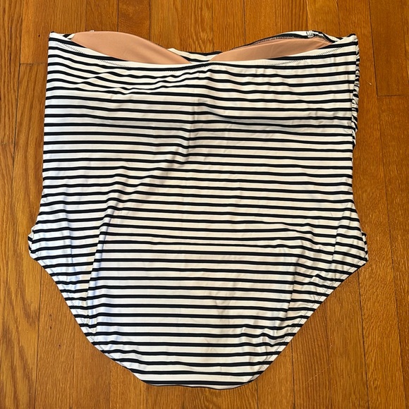 Reimagined by J Crew ruched bandeau one piece bathing suit in horizontal stripes - Picture 3 of 15